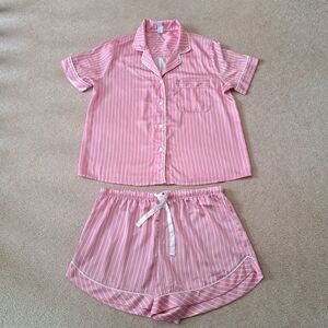 Stars Above 2 Piece PJ Set Pink White Striped Top Shorts Women's Medium Pajamas